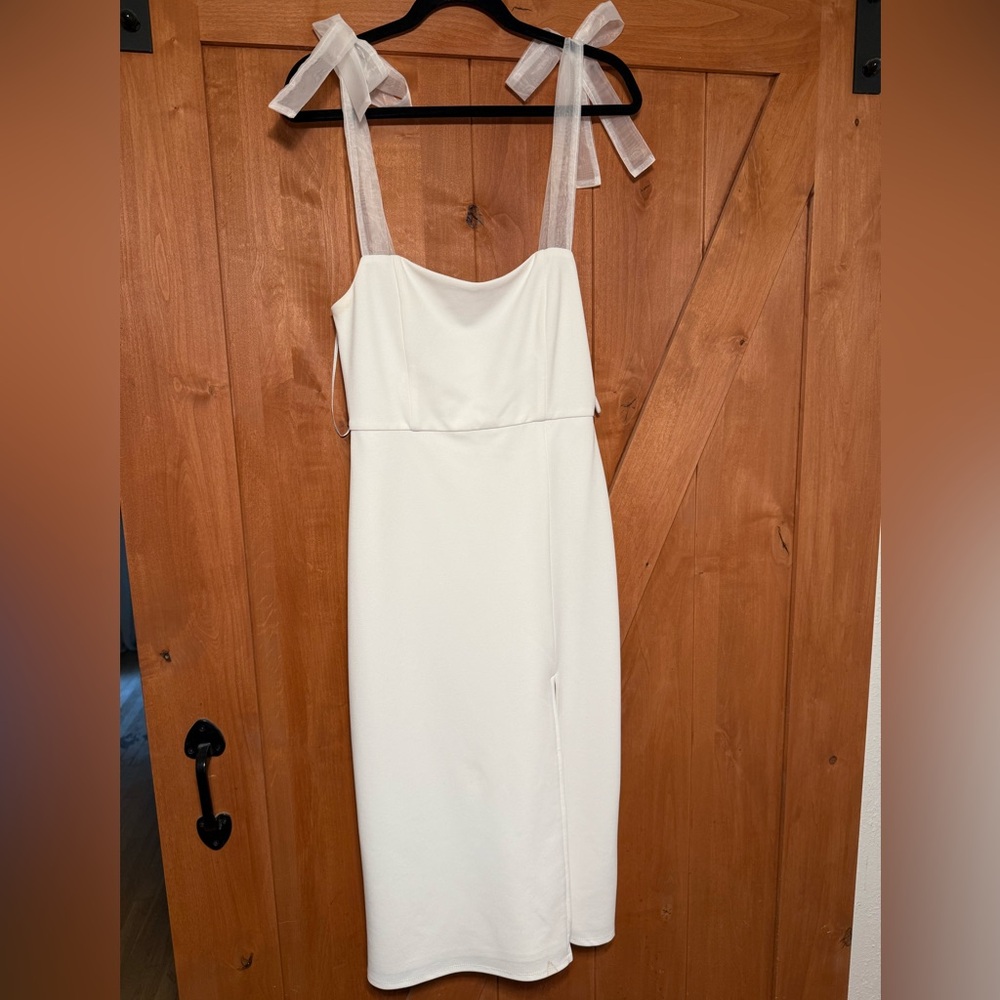 Lulu's White Sheath Midi Dress Spaghetti Strap